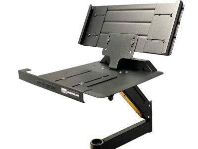 AnchorPad pole mount arm folded for transport on medical cart